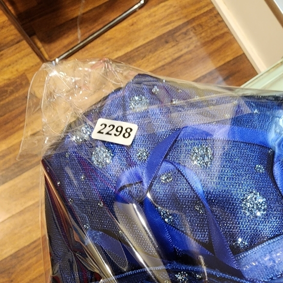 Hailey Logan Adrianna Papell navy blue sparkle long evening dress strapless 9/10 - Picture 16 of 16